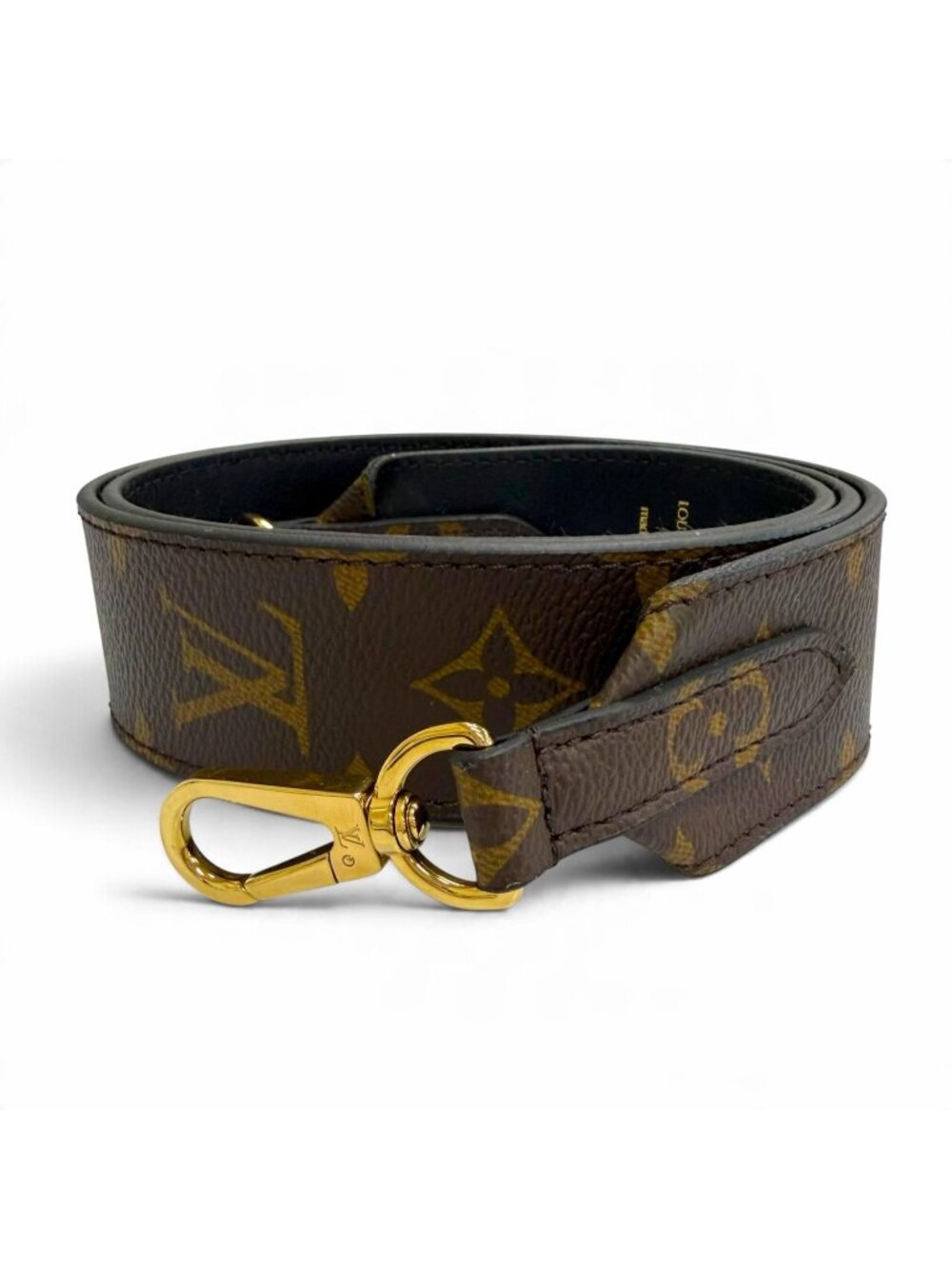 Louis Vuitton Leather Monogram Shoulder Strap Brown Black Gold